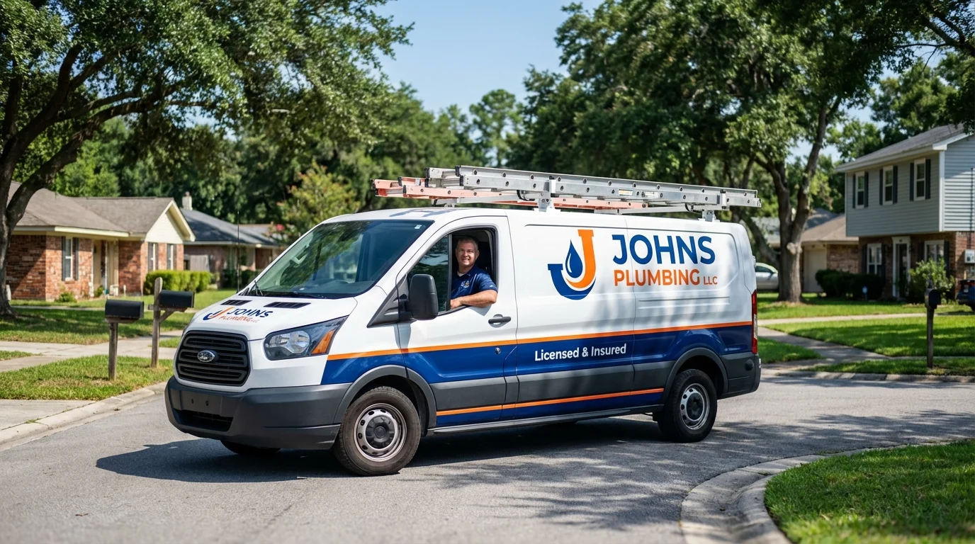 Johns Plumbing LLC service van in Lucerne Valley, CA
