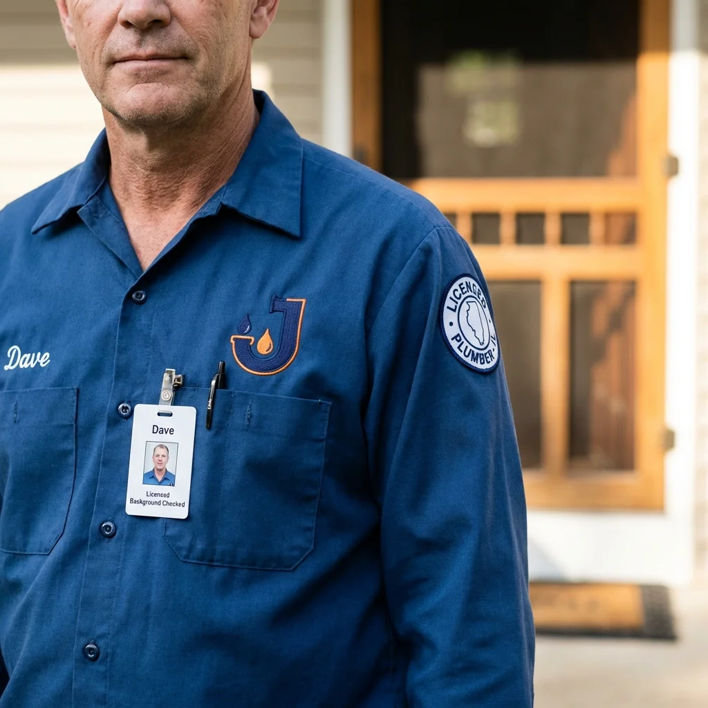 Licensed plumber showing ID badge in Lucerne Valley, CA