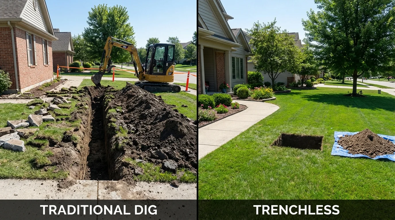 Trenchless sewer repair with minimal yard damage versus traditional excavation in Lucerne Valley, CA